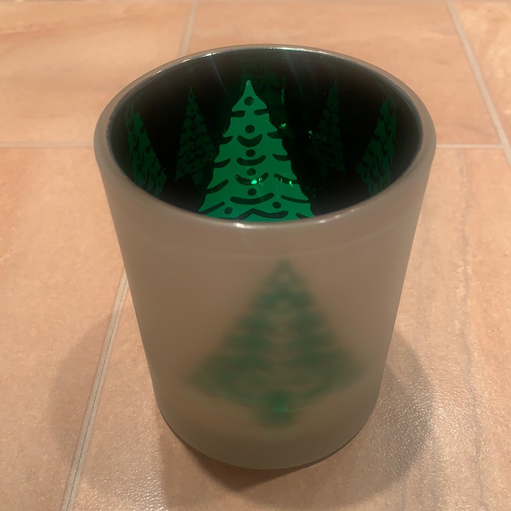 Frosted Green Christmas Holiday Tree Candle Holder
